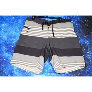 Patagonia Board Shorts Mens 36 Gray Black Striped Swim Trunks‎ Surf Pocket